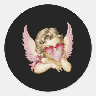 Sticker Rond Rétro Saint-Valentin Cœur Célibataire Cupidon Souf