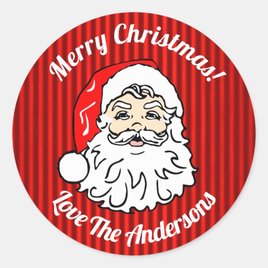 Sticker Rond Retro Santa Face Red Personalised (Devant)