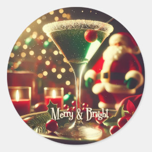 Sticker Rond Retro Santa Noël Martini verte des années 50