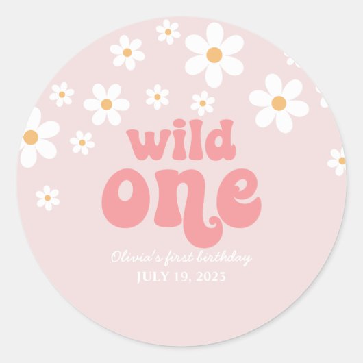 Sticker Rond Retro sauvage une marguerite boho fleur premier an (Devant)
