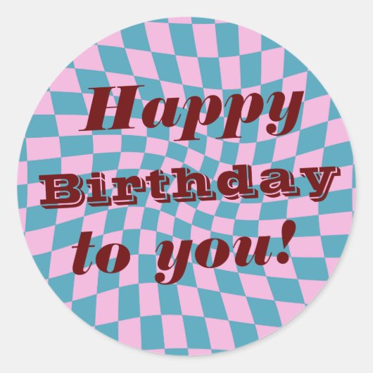 Sticker Rond Retro Seventies Chèques Déformés Joyeux Anniversai (Devant)