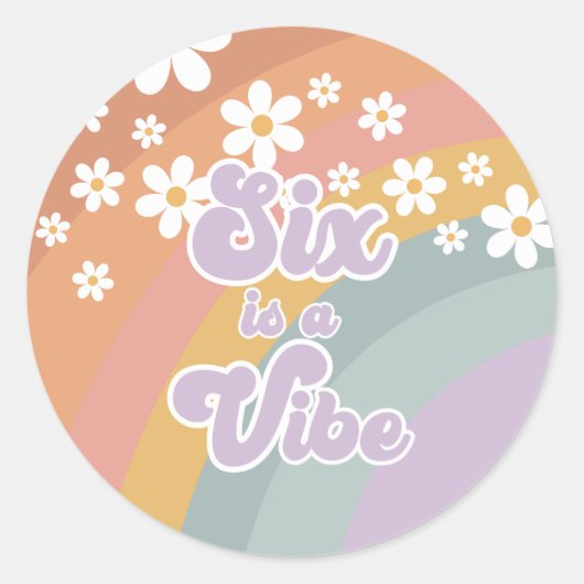 Sticker Rond Retro Six est un Vibe Rainbow et Daisy (Devant)