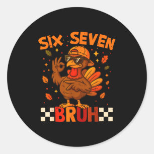Sticker Rond Rétro Six Sept Bruh 67 Automne Action de grâce Din
