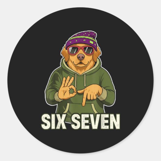 Sticker Rond Retro Six Seven Golden Retriever Graphic Gift Men  (Devant)