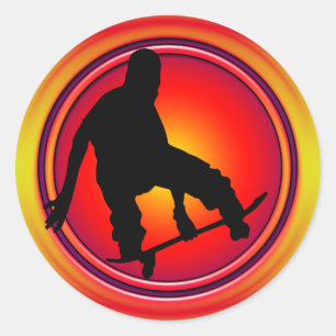 STICKER ROND RETRO SKATEBOARDER