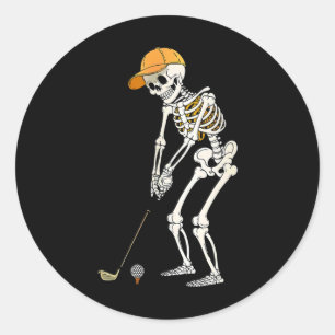 Sticker Rond Retro Skeleton Golf Halloween Golf Player F