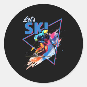 Sticker Rond Retro Ski en poudre Ski Vintage Couleur de Ski Ren