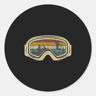 Sticker Rond Retro Ski Goggles Montagne Vacances hiver neige Sk