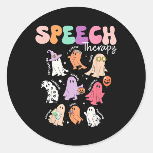 Sticker Rond Retro Slp Ghost Halloween orthophonie Thérapie Aut