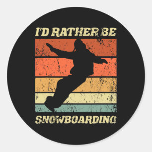 Sticker Rond Retro Snowboarder Embarquement d'hiver Je préfère 