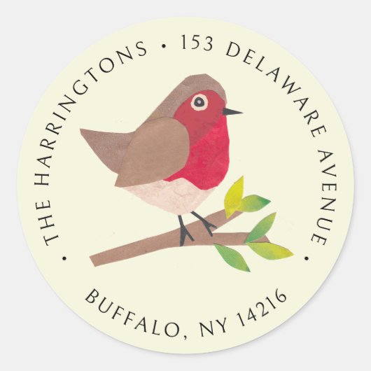 Sticker Rond Retro Spring Robin Adresse de Retour Illustrée à l (Devant)