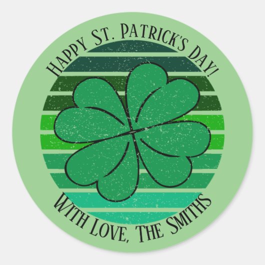 Sticker Rond Retro St. Patrick's Day Name Irish 4 Leaf Clover (Devant)