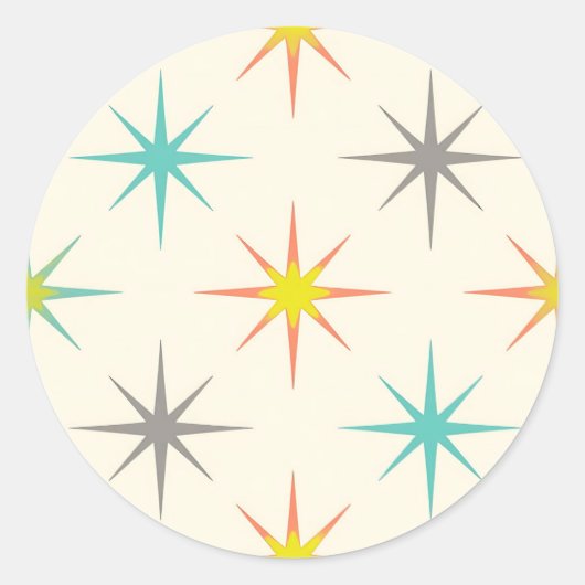 Sticker Rond Retro Starburst Mid-Century Pattern (Devant)