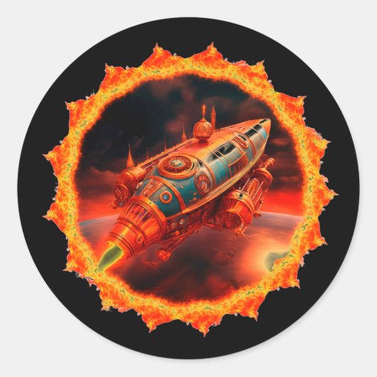 Sticker Rond Retro Steampunk Moon Rocket (Devant)