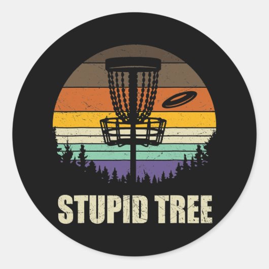 Sticker Rond Rétro Stupid Arbre Disc Golf Funny Frisbee Golf (Devant)