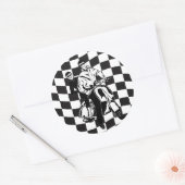 Sticker Rond Retro style check scooter garçon et fille (Enveloppe)