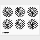 Sticker Rond Retro style check scooter garçon et fille (Feuille)
