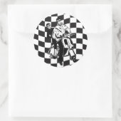 Sticker Rond Retro style check scooter garçon et fille (Sac)