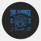 Sticker Rond Retro Summer I Turn 30 Seashell Coastal Beach Summ (Devant)