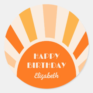 Sticker Rond Retro Sunburst Arch Typographie Anniversaire Pêche