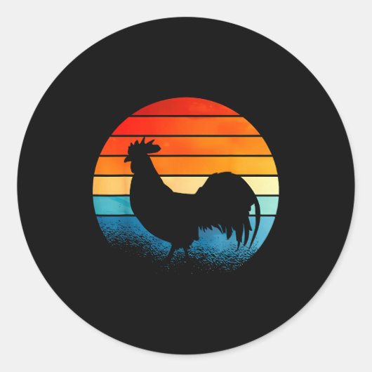 Sticker Rond Retro Sunset Rooster Chicken Lover (Devant)