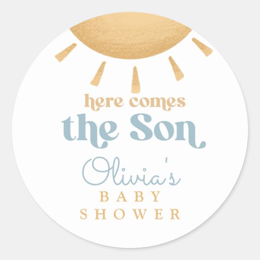 Sticker Rond Retro Sunshine Boy Baby Shower (Devant)