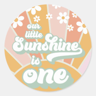 Sticker Rond Retro Sunshine daisy boho premier anniversaire flo