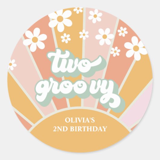 Sticker Rond Retro Sunshine Deux Super Daisy Anniversaire (Devant)