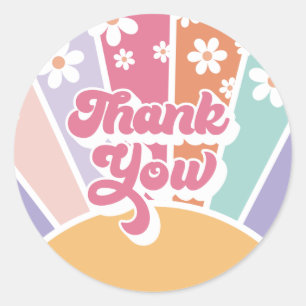 Sticker Rond Retro Sunshine Rainbow Daisy Merci