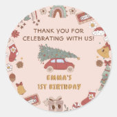 Sticker Rond Retro Super Camion Noël fête d'anniversaire (Devant)