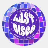 Sticker Rond Retro Super Dernier Disco Bachelorette Weekend Par (Devant)