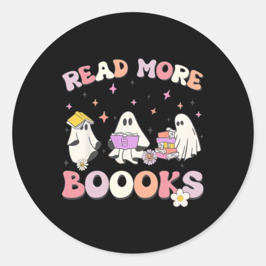 Sticker Rond retro Super Lire plus Livres Ghost Boo ghoul drôle (Devant)