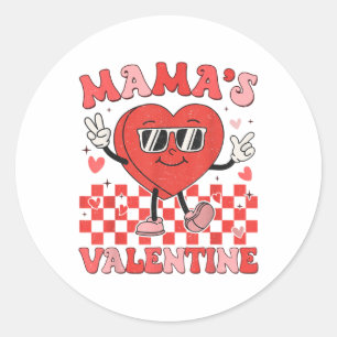 Sticker Rond Retro Super Mama Est Mon Saint Valentin Cute Heart