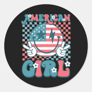 Sticker Rond Retro Super Quatrième 4 juillet Sourire Américain