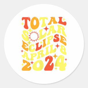 Sticker Rond Rétro Super total Éclipse solaire 08 avril 2024