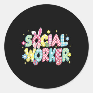 Sticker Rond Retro Super travailleur social Bunny Ear Drôle Pâq
