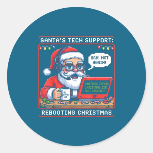 Sticker Rond Retro Support Tech s Santa Rebooting (Devant)