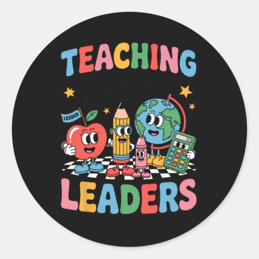 Sticker Rond Retro Teaching Future Leaders Groovy Teacher Back  (Devant)