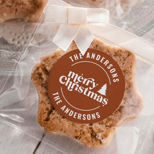 Sticker Rond Rétro Terracotta Noël Moderne Minimal unique