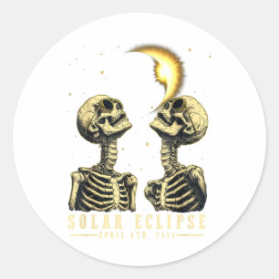 Sticker Rond Rétro Total Solaire Eclipse 2024 Skeleten Pour Hom