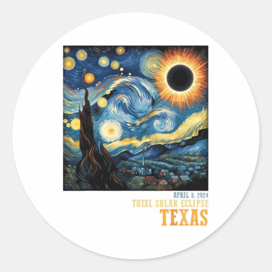 Sticker Rond Rétro Total Solaire Eclipse 2024 Texas Pour Hommes (Devant)