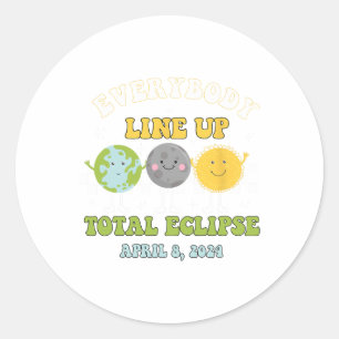 Sticker Rond Rétro Tout Le Monde S'Aligner Total Solaire Eclips