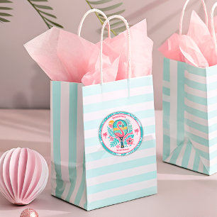 Sticker Rond Retro Tropical Flamant Rose Mariage de Pickleball