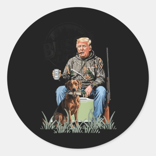 Sticker Rond Retro Trump Chasse Au Cerf Drôle Boire De La Bière (Devant)