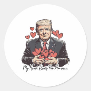 Sticker Rond Retro Trump Valentine Mon Coeur bat pour l'Amériqu