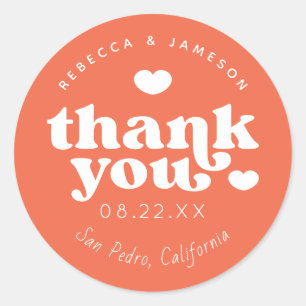 Sticker Rond Retro Union Persimmon Orange Mariage Merci