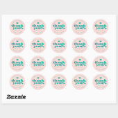 Sticker Rond Retro Union rose et Merci Mariage Turquoise (Feuille)