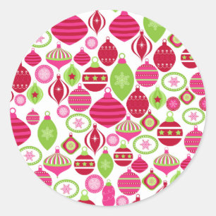 Sticker Rond Retro Vacances Ornements Motif de Noël