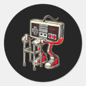 Sticker Rond Retro Video Game Controller With Walker Funny Game (Devant)