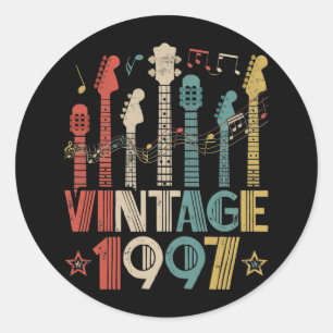 Sticker Rond Retro Vintage 1997 Guitar Lover 1997 Anniversaire